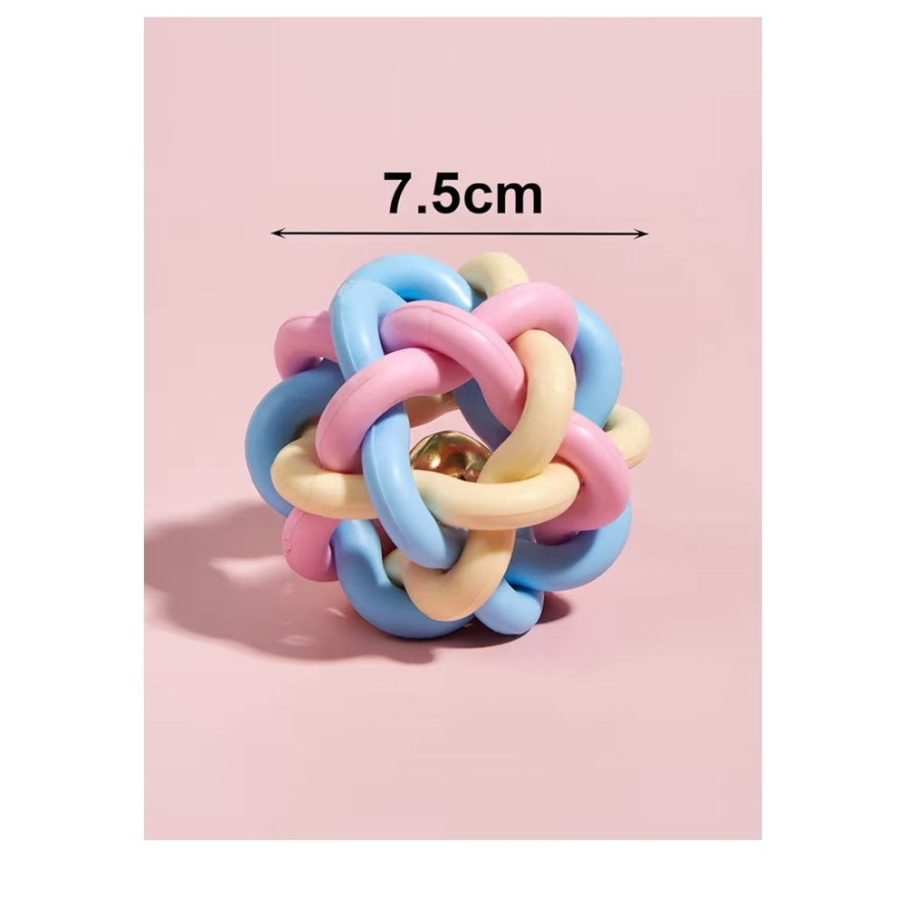 🩵 Pastel Interlocking Knot Ball Toy with Center Bell for Dogs and Cats